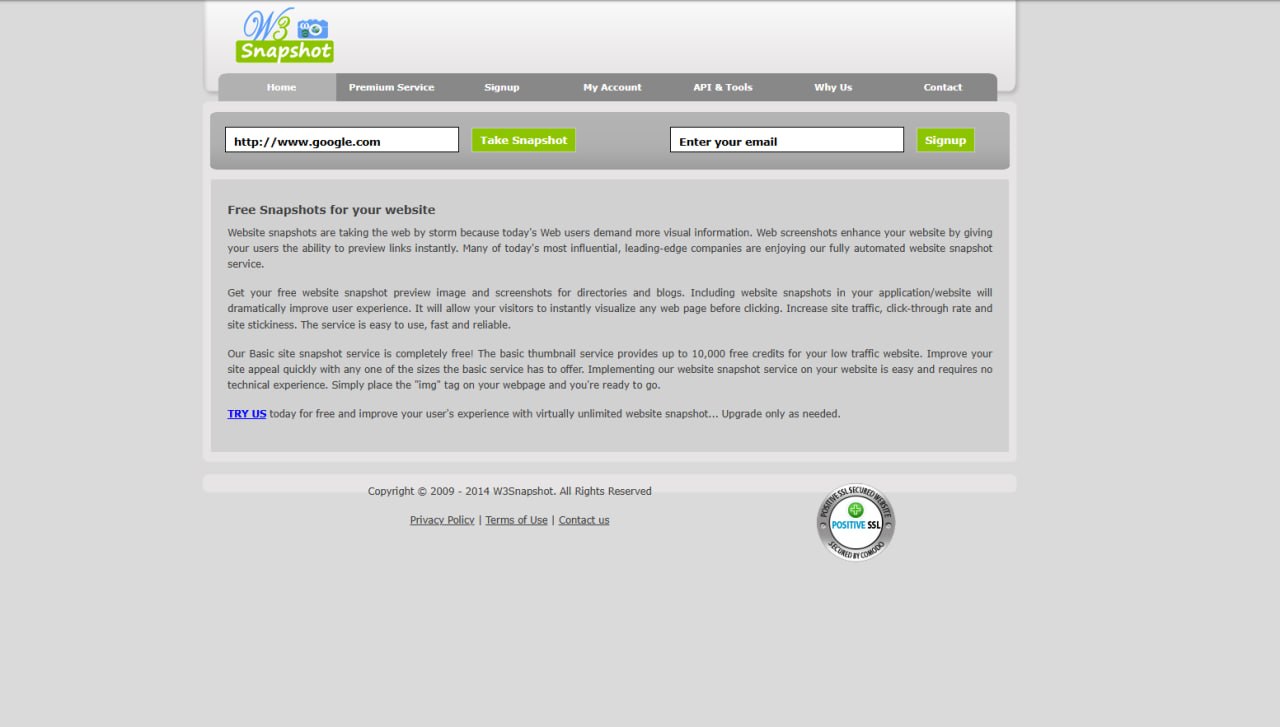 W3Snapshot website screenshot, 2014