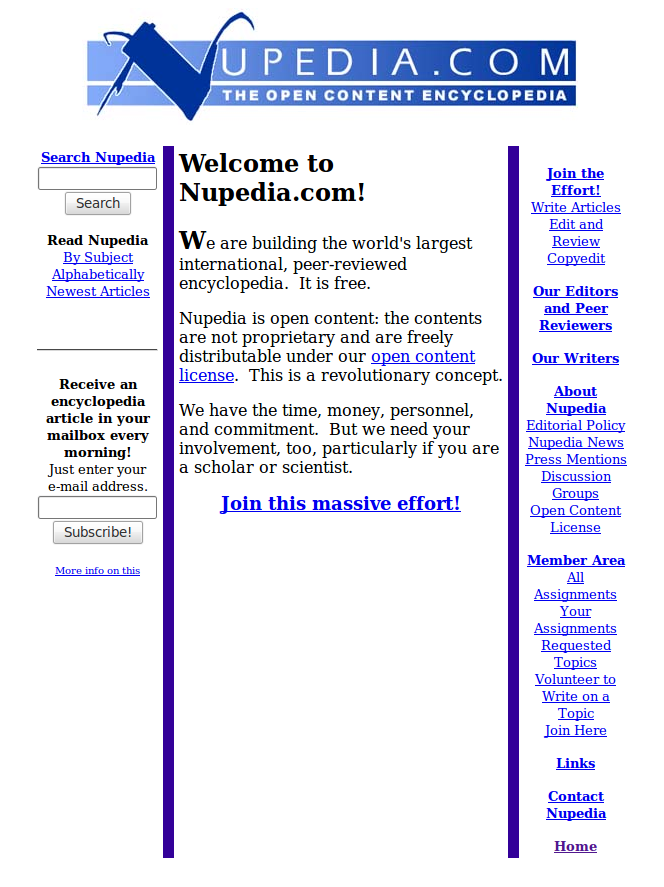 Nupedia — August 2000 website screenshot, 2000