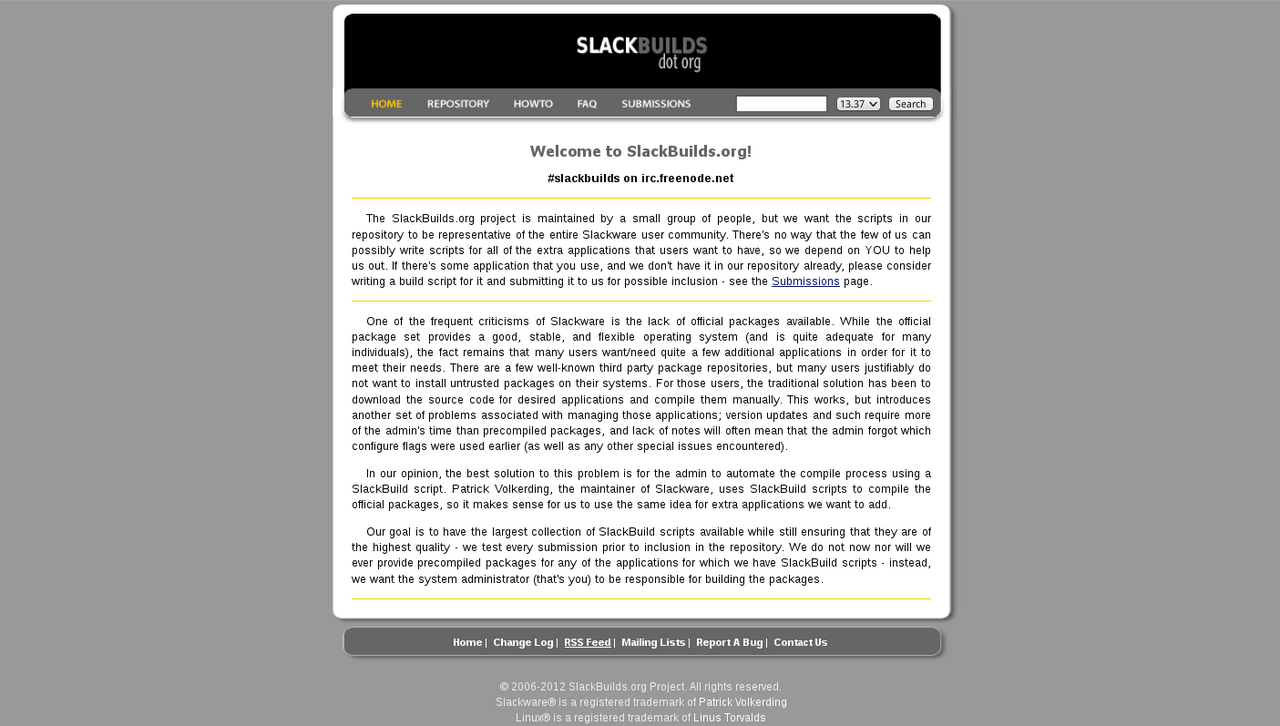 SlackBuilds website screenshot, 2012