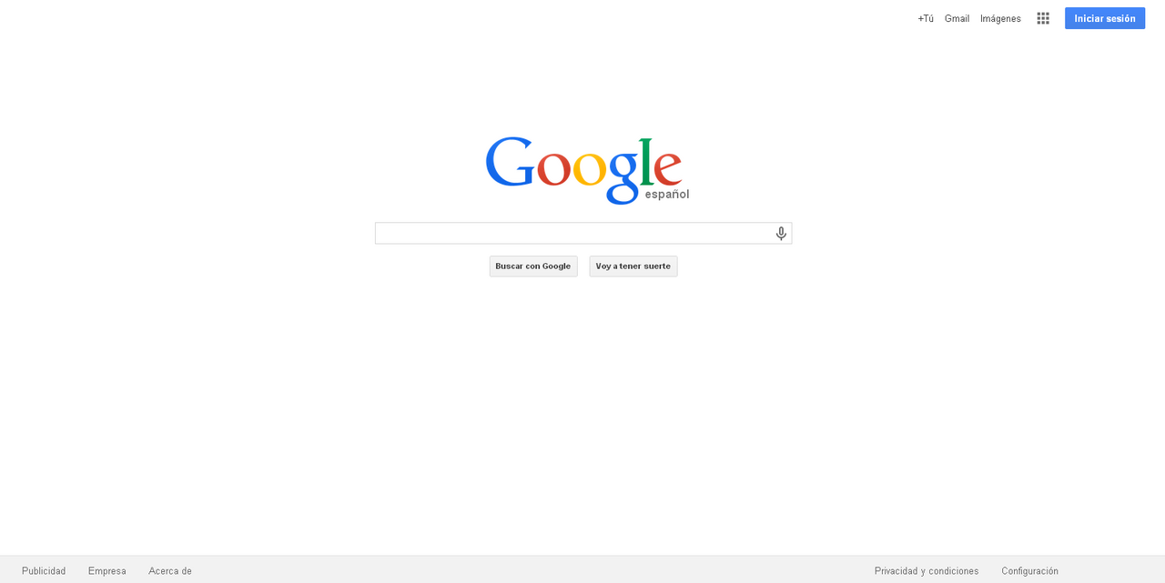 Google in Spanish website screenshot, 2013