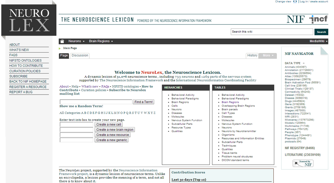 NeuroLex website screenshot, 2014
