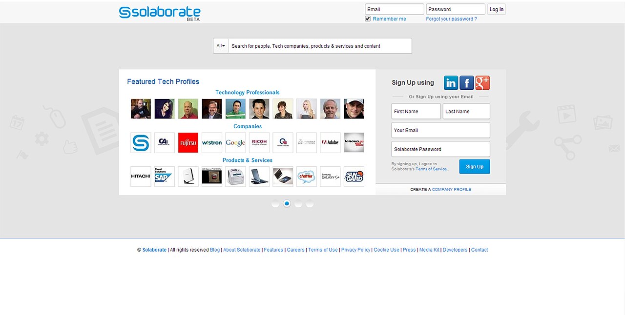Solaborate website screenshot, 2014