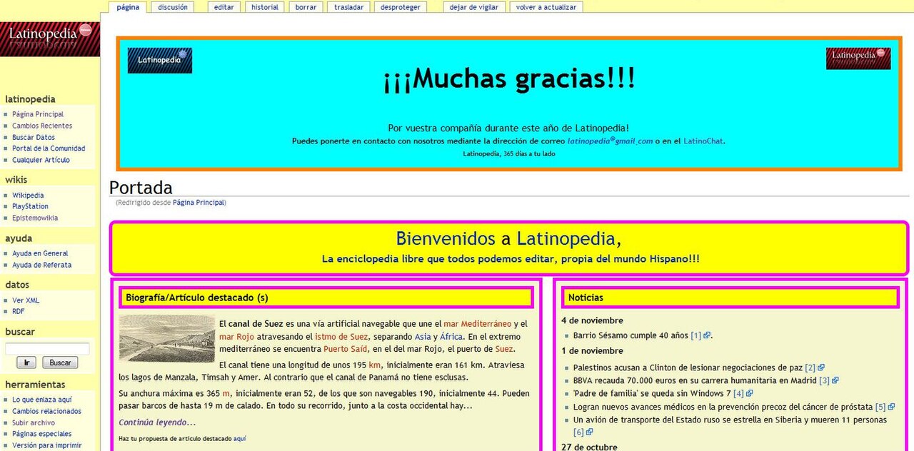 Latinopedia website screenshot, 2009